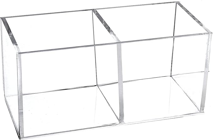 dedoot Acrylic Drawer Organizer, Clear 2 Compartment 2 Section Makeup Organizer Transparent Plastic Makeup Brush Holder Makeup Jewelry Accessories Storage Acrylic Square Cube Box,5x2.5x2.3 Inch