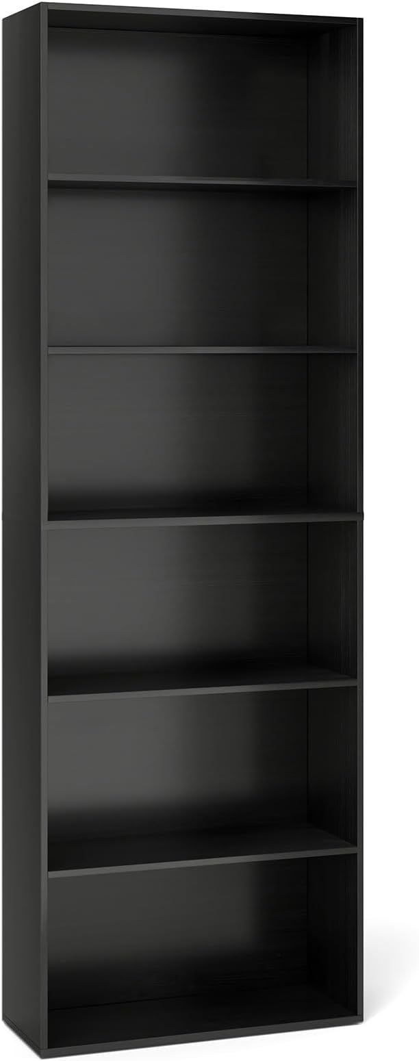 Tangkula 6-Tier Bookcase, 70” Tall Freestanding Bookshelf with 6 Open Shelves, Anti-Toppling Kits, Floor Display Storage Organizer for Living Room, Study, Kitchen, Home & Office (Black, 70" H)