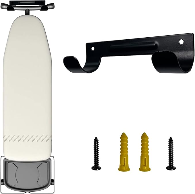 Ironing Board Hanger Wall Mount Ironing Board Holder Organizer Wall Rack for Laundry Rooms Space-Saving Storage Rack Hanging Shelf Hanger with Screws(Black)