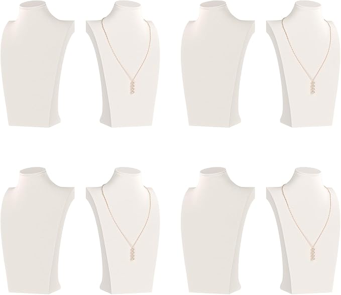 Necklace Bust Display Stand, Necklace Holder, Pendant Chain Necklace Organizer for Women (Beige Velvet, L 4PCS)