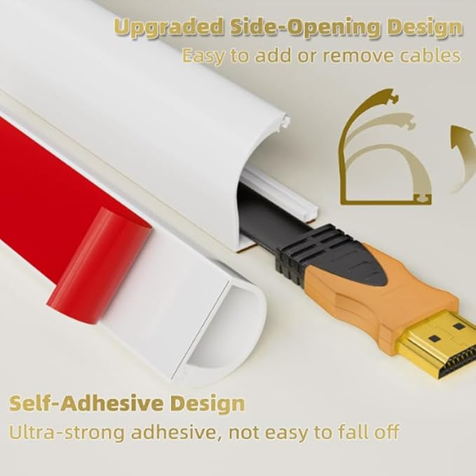 RPXRPXSide Open One Cord Cable Raceway Wire Cover for Cords, Our Cable Track is Best Suited for one Wire (Diameter <0.27"),Wire Raceway Management Cable Concealer Channel (White, 39in)