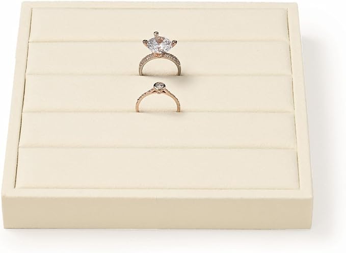 Oirlv Microfiber Velvet Ring Display Stand Small Ring Tray Showcase Jewelry Display Home Organizer(Beige)