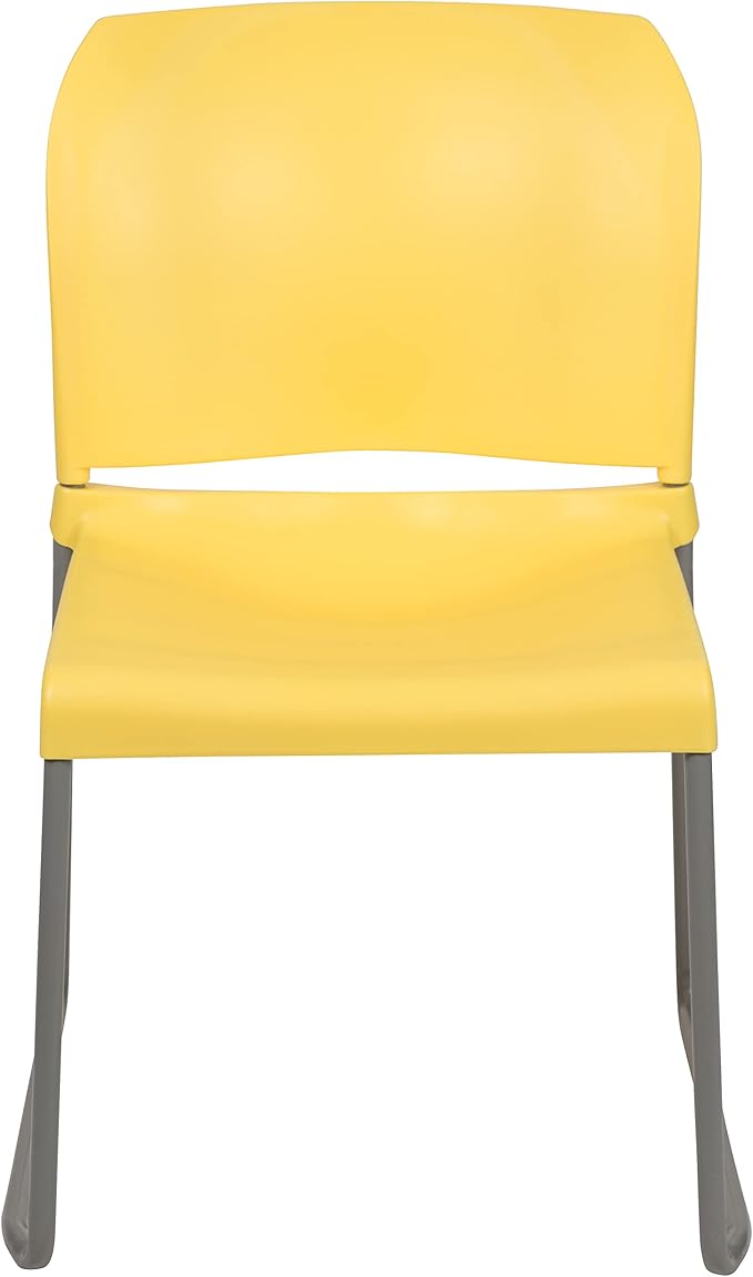 Flash Furniture HERCULES Series 880 lb. Capacity Yellow Full Back Contoured Stack Chair with Gray Powder Coated Sled Base