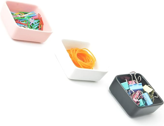 Ceramic Paper Clip Holder 2 PCS Set, Square Paper Clip Dispenser Organizer for Desk, Cute Office Binder Clip Holder Bobby Pin and Hair Clip Holder, Paper Clamp Holders Gift for Office, White