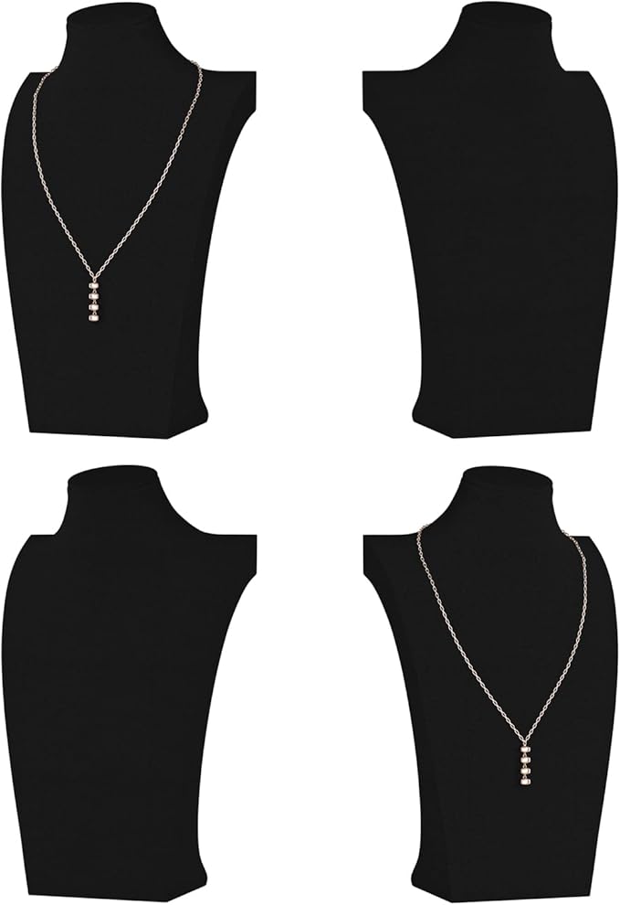 Necklace Bust Display Stand, Necklace Holder, Pendant Chain Necklace Organizer for Women (Black Velvet, L 4PCS)