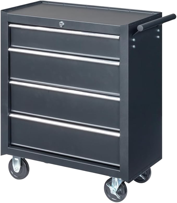 Metal Rolling Tool Box Organizer | Lockable Tool Chest with Wheels | Detachable Top Toolbox with 9 Sliding Drawers | Large Tool Storage Box Organizer for Garage Workshop & Tool Room