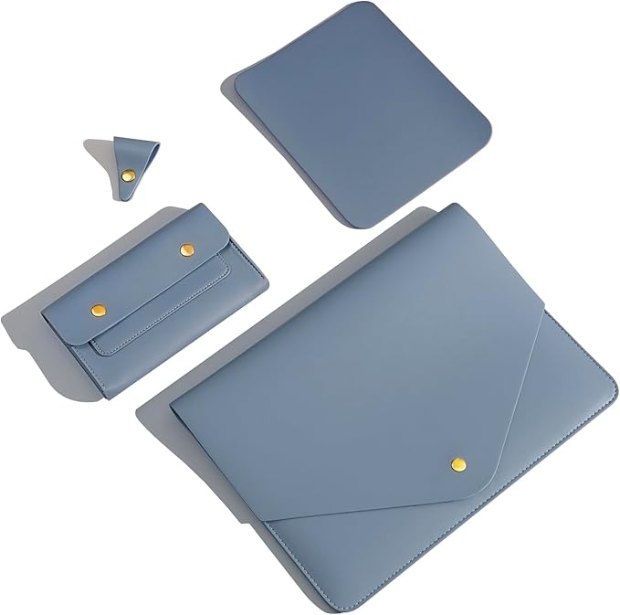 PU Leather Laptop Sleeve 13 Inch Compatible with 2024 13inch MacBook Air M3,13 MacBook Pro M2, Surface Pro 3 4 5 6 7, Dell XPS 13 with Small Pouch, Mouse Pad and Cord Organizer Color Blue