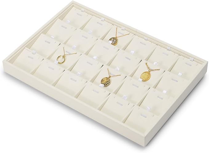 Beige Jewelry Necklace Display Tray 24 Grids Pendant Earrings Necklace Organizer Display Showcase Microfiber Jewelry Storage Tray