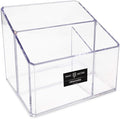 Isaac Jacobs Clear Acrylic 3-Compartment Organizer, Remote Holder & Multi-Functional Makeup, Brush, Pen & Pencil Storage Solution, for The Home, Bathroom, Office, Child’s Desk (3-Section, Clear)