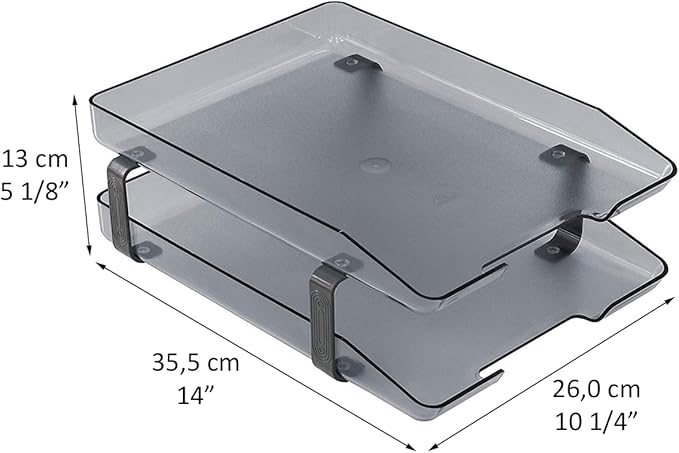 Acrimet Traditional 2 Tier Letter Tray, Front Load Design, A4 Letter Size, Desktop Organizer (Plastic) (Smoke Color)
