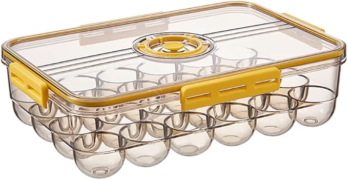CottonColors Egg Holder for Fridge - 24 Egg Plastic Refrigerator Organizer - Stackable Storage With Lids