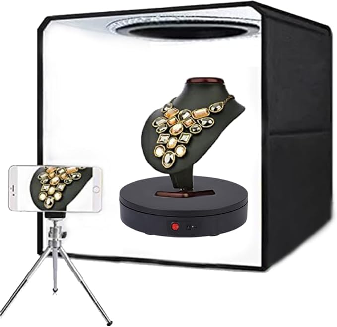 JAYEGT Motorized Rotating Display Stand ,330 Lbs Load ，360 Degree Electric Rotating Photography Turntable For Products Display，Video Show, Live Show，Remote Control+5 Colors Backgrounds (Black / 11.8inch / Rechargeable)