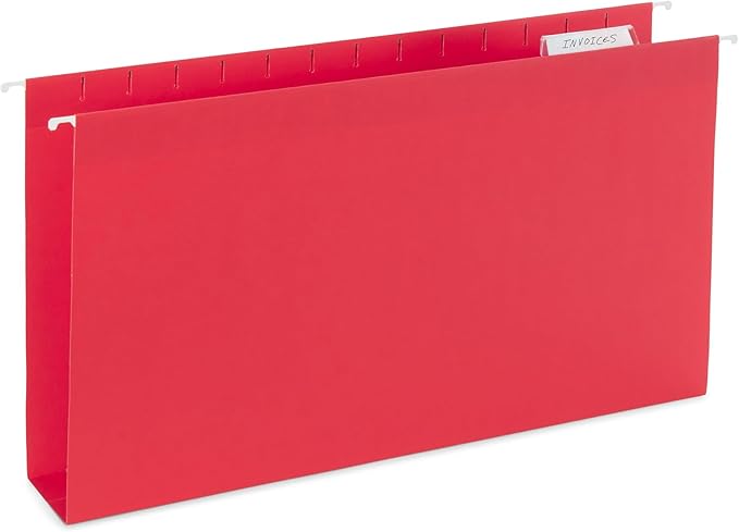 25 Blue Summit Supplies Legal Size Hanging File Folders - Assorted Colors, 2" Expansion, Legal Hanging File Folders for Filing Cabinet, 9.5" x 14.75", 11PT Paper Stock with Tabs and Inserts Included