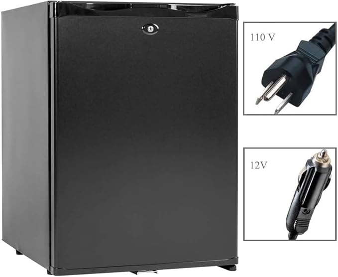 Smad Mini Fridge with Lock Compact Refrigerator for Bedroom Dorm Office No Noise,12V/110V,1.0 Cubic Feet, Black