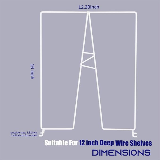 Wire Shelf Dividers - White Closet Organization & Storage Organizer - No Tool Shelf Divider for Wire Shelves - Metal Shelf Accessories – for 12“ Deep Wire Shelves – Tall 16” Height – 4 Pack