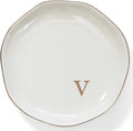 HOME SMILE Initials Ring Dish Jewery Tray with Personalized V-Monogrammed Engagement Wedding Gifts for Friends,Sister,Birthday Christmas Gifts for Women,Ceramic White