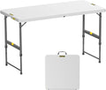 FanttikOutdoor 4ft Portable Folding Table, One-Handed Height Adjustment, 4 Heights, Gravity Lock, Carry Handle, Indoor Outdoor Heavy Duty Fold-in-Half Utility Table, Party, 1 Pack, White Zeta X4 Pro