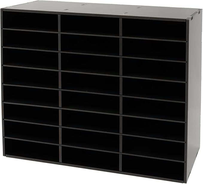 24 Compartments Literature Organizer, Desktop File Sorter Mail Center Paper Storage Cabinet Classroom Mailbox for Files Documents Papers Magazines (Black 24Slots)