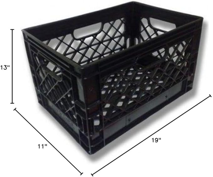 Authentic 19x13x11 6 Gallon 24 Quart Rectangular Dairy Milk Crate (BLACK)