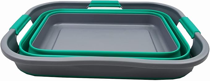 SAMMART 30L (8 gallon) Collapsible Plastic Laundry Basket - Foldable Pop Up Storage Container - Portable Washing Tub - Space Saving Hamper- Water Capacity 24L(6.3 gallon) (1, Dark Grey/Bluish-Green)