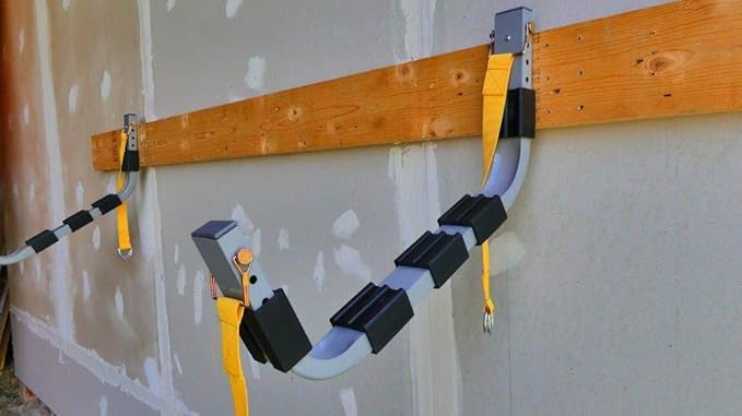 Tech Team #765 Heavy-Duty Kayak Storage Hooks – 200 lb Wall Mount Rack with Rubber Cushions & Safety Straps for Kayaks, Paddle Boards, SUPs, Canoes & Outdoor Gear – Indoor/Outdoor Use