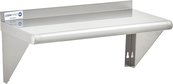 Commercial Wall Shelf - 210 lb. Weight Capacity, 24" W x 12" D, NSF Solid, Stainless Steel (29N-011)