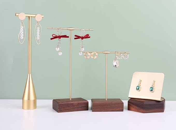 GemeShou 2pcs Gold earring display T bar stand, Big jewelry earring holders for Boutique Store, Jewelry holders high enough for long earring necklace【Gold-2pcs Height 7.9" and 11"】