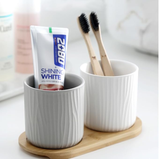 Round Ceramic Pen Holder for Desk Cute Pencil Cup Pot Desk Organizer for Girls Kids Makeup Brush Holder White