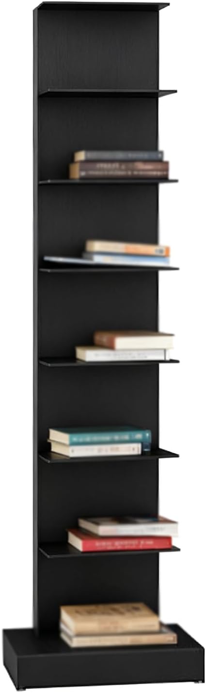 Invisible Vertical Spine Bookshelf Tower,Tall Narrow Metal Bookshelf for Small Space,Corner Floor Standing Book Organizers for Living Room, Office, Entryway(7 Tier, Black)