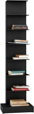 Invisible Vertical Spine Bookshelf Tower,Tall Narrow Metal Bookshelf for Small Space,Corner Floor Standing Book Organizers for Living Room, Office, Entryway(7 Tier, Black)