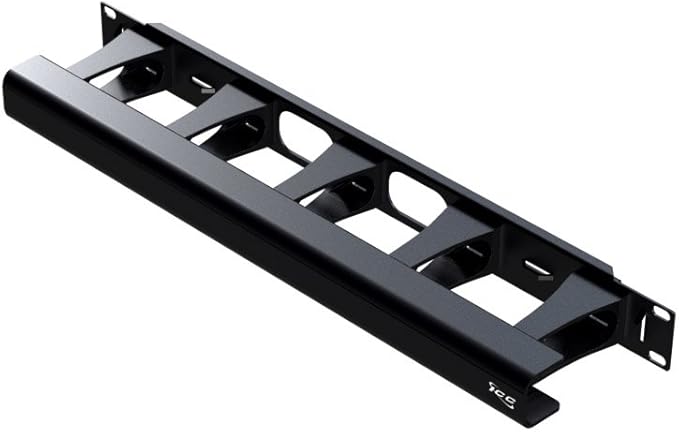 ICC 1U Ring Cable Manager Panel with Cover, Plastic with Metal Back Frame, 4" D-Rings, Horizontal Cable Management, Rackmount for 19” Network Racks, Black, Single Pack