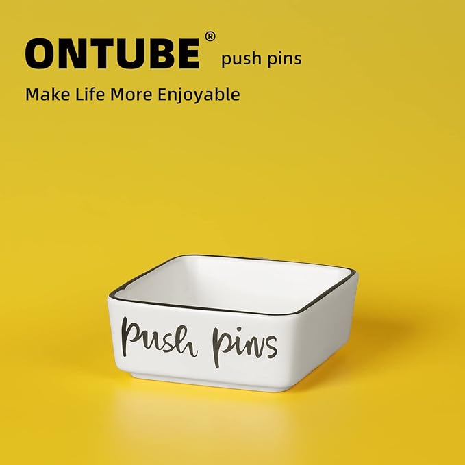 ONTUBE Farmhouse Square Push Pins Holders,Ceramic Binder Clip Dispenser Organizer for Desk, Cute Office Paper Clip Holder, 3.3 Inch (White)