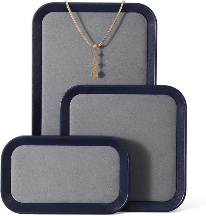 Ring Display Tray, Leather Earring Organizer,Luxury Key Tray,Premium Decorative Tray,Blue-Grey Jewelry Dish