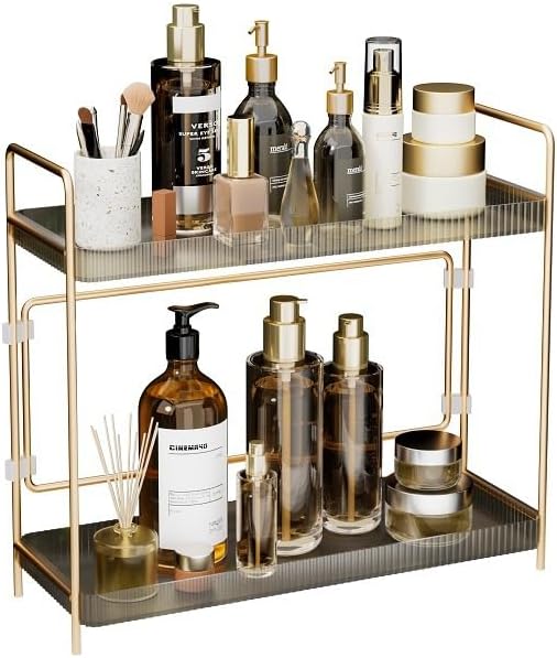 LEEDA 2 Tier Bathroom Counter Shelves, Countertop Shelf Organizer for Bathroom & Vanity, Large Capacity Skincare Organizers,Countertop Organizer for Makeup, Lotion, Kitchen Corner & Dresser Storage