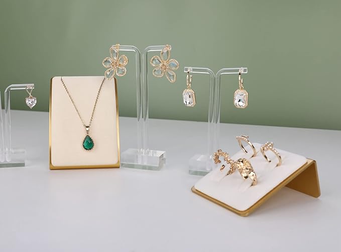 GemeShou Beige Necklace display stand, Velvet Jewelry necklace display holder for selling, small metal earring neck storage organizer, online jewelry photography props【Beige】