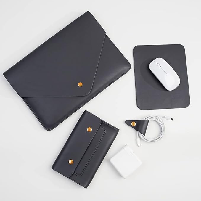 Laptop Sleeve Compatible with New 15.3 inch MacBook Air 2023 2024, Surface Laptop 15, Surface Book 13.5, Surface Laptop Studio with Small Pouch, Mouse Pad and Cord Holder Color Dark Grey
