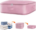 Space saver bag,for quilts, duvets or other fluffy clothing.Measures 21" L x 16.5" W x 11.2" H when unfolded and 21" L x 16.5" W x 4.8" H when compressed.Pink