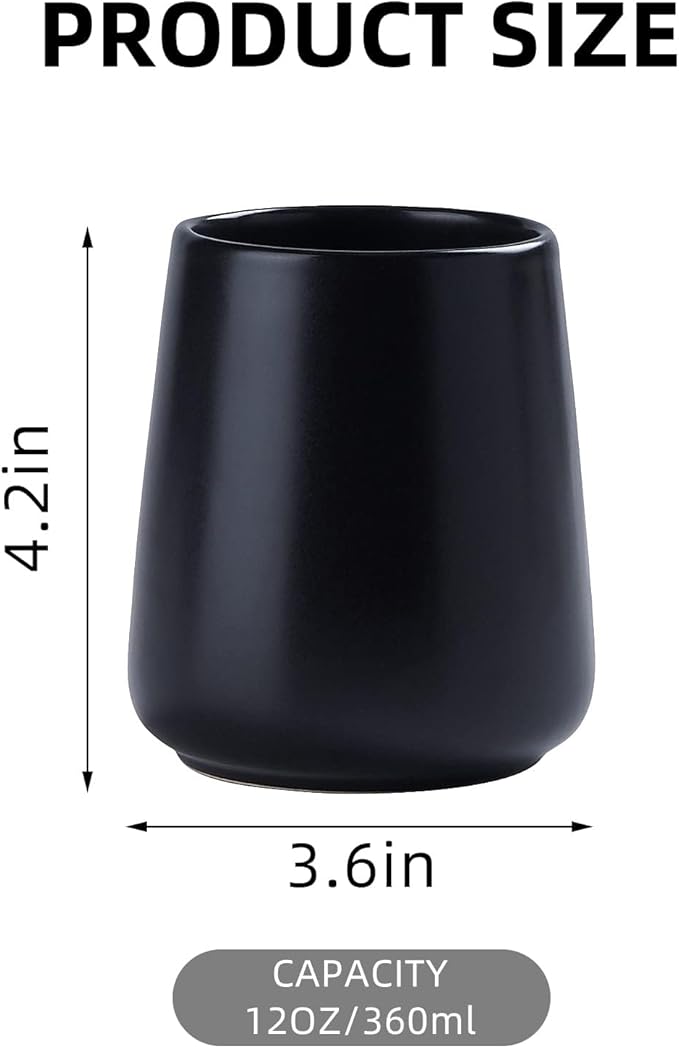 Black Toothbrush Holder for Bathroom - Ceramic Tooth Brushing Holders, Toothpaste Holder, Reusable Toothbrush Mouthwash Cup, Space-Saving Design for Bathroom Countertop
