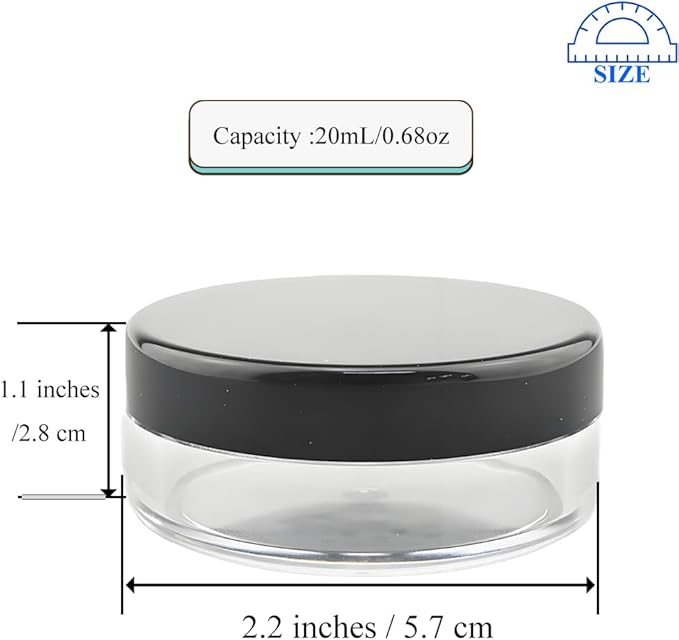 HAHIYO 2Pcs 20ml/0.68oz Plastic Empty Travel Compact Case Makeup Cosmetic Jar Refillable Powder Box No Leak Holder with Rotatable Sifter and Black Screw Lid