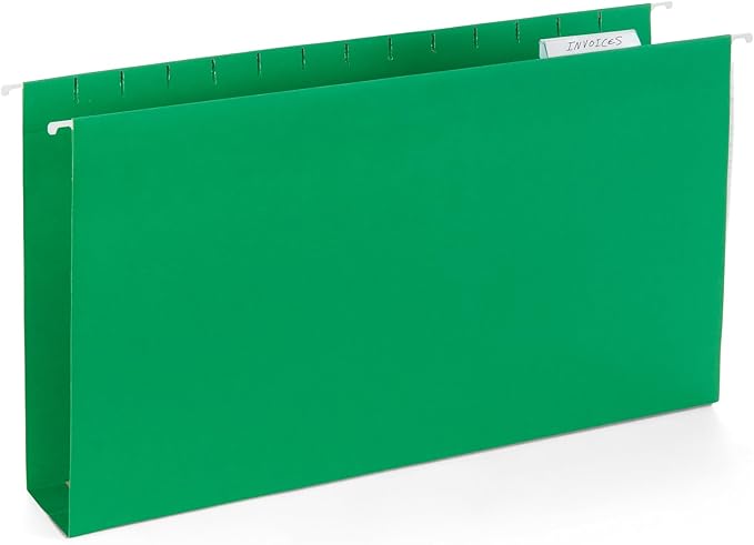 25 Blue Summit Supplies Legal Size Hanging File Folders - Assorted Colors, 2" Expansion, Legal Hanging File Folders for Filing Cabinet, 9.5" x 14.75", 11PT Paper Stock with Tabs and Inserts Included