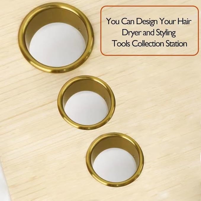 Hair Dryer Holder, Salon Hair Styling Station Organizer, 3pcs (Golden, Stainless Steel, Heat & Burn Resistant, Diameter: 3'' & 2'')