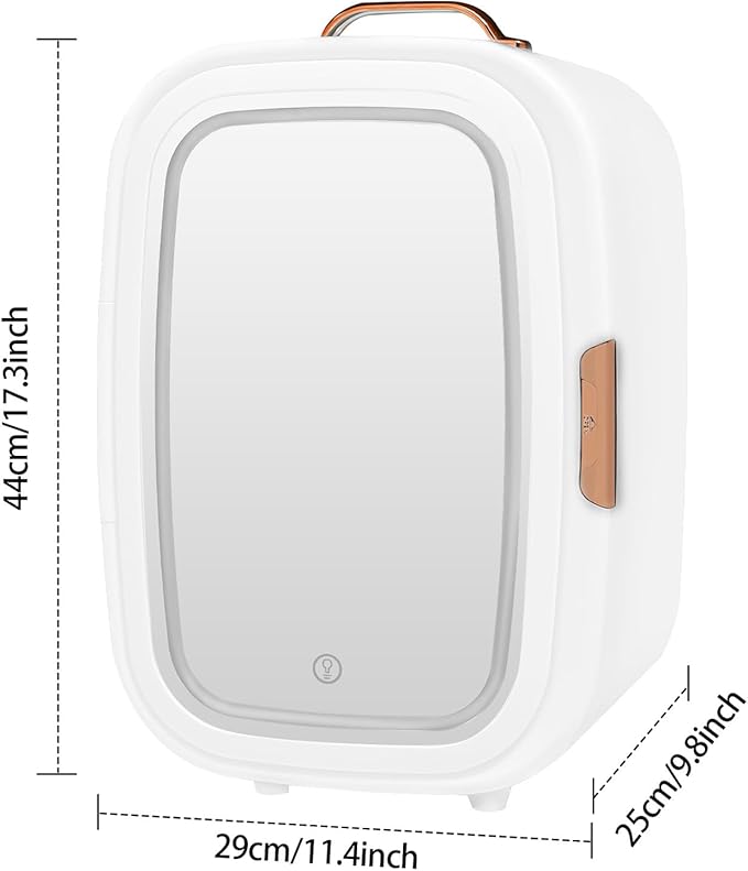 Mini Skincare Fridge,12L Makeup Cosmetics Refrigerator Beauty Fridge for Cosmetic Storage Skincare Fridge Portable Small Refrigerator for Cosmetics, Skin Care (White, W/LED Light Mirror)