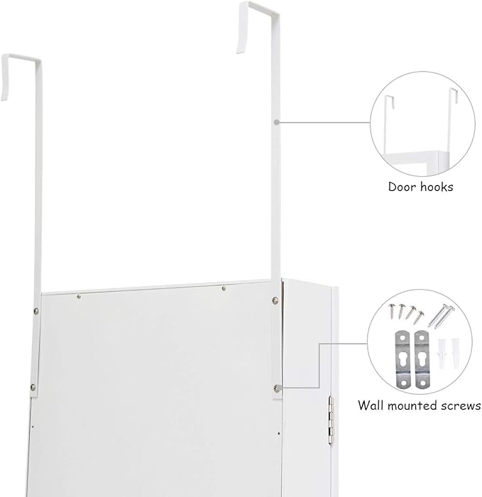 Giantex Wall Door Mounted Mirrored Jewelry Cabinet Jewelry Armoire Storage Organizer with Full Length Mirror Jewelry Cabinets (White)