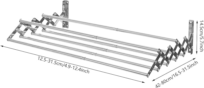 Wall Mounted Laundry Drying Rack, Retractable Clothes Drying Rack with Stable Base, Stretching Back, Forth, Left, Right, Folding Clothing Collapsible for Clothes Hanging