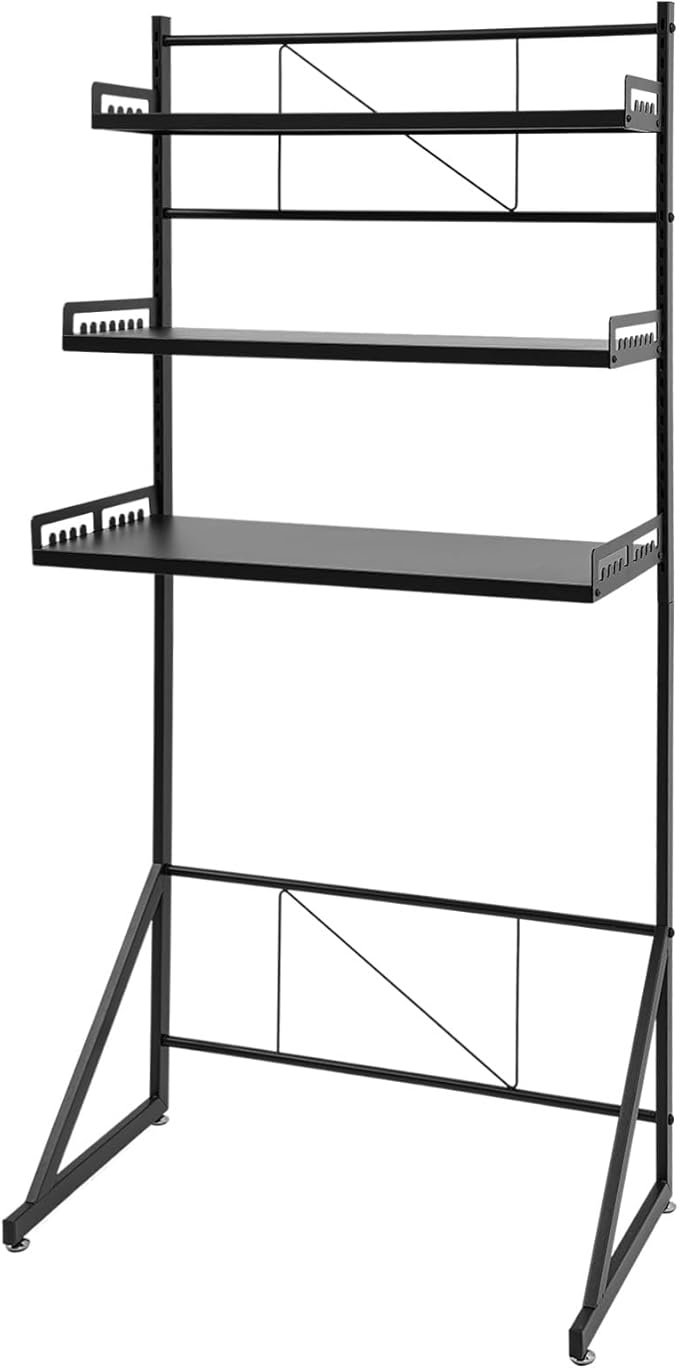 Over Washer and Dryer Storage Shelves, 3-Tier Washing Machine Organizer Rack with Height Adjustable Shelf for Laundry Room Garage Bathroom, W27.2*D15.8*H63.4in, Black