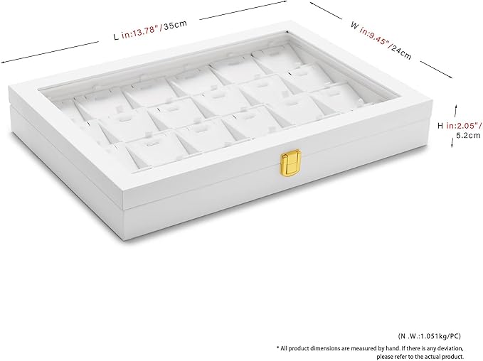 Oirlv White Jewelry Organizer Box with Acrylic Lid Ring Display Storage Case Jewelry Box for Women