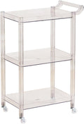 Acrylic Utility Rolling Cart, 3-Tier Clear Acrylic Storage Cart with Pulling Handle & 4 Wheels for Kitchen Dining Bathroom Laundry, Multifunction Serving Trolley for Small Spaces (Transparent)