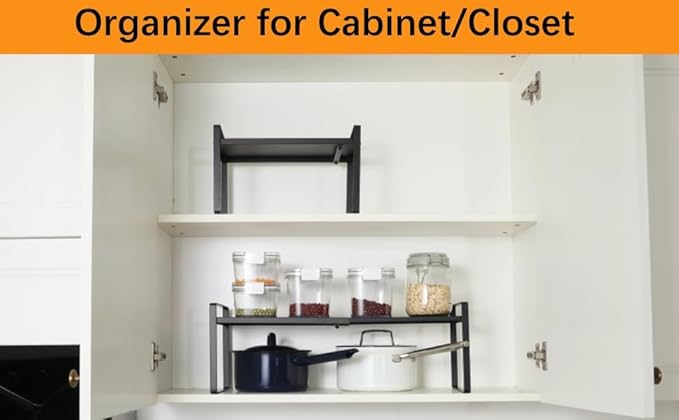 2-Pack Expandable Shelf Organizer for Kitchen Countertop, kitchen organizers and storage，under sink expandable shelf organizer
