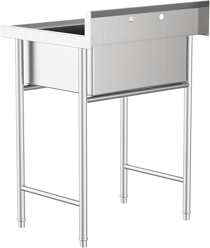 VINGLI Upgraded 28" Free Standing 304 Stainless Steel Utility Sinks for Laundry Room with Backsplash, Industrial Garage Sink Commercial Sink for Restaurant, Workshop – 28" W x 24" D x 40.2" H