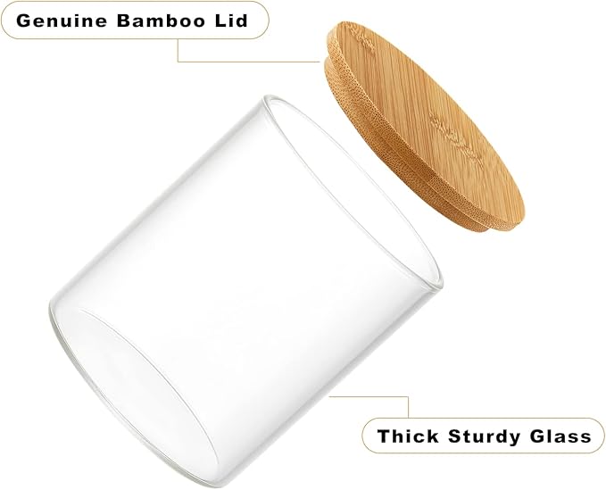 Qtip Holder with Vanity Tray, 3 Pack Glass Apothecary Jars with Lids, Bathroom Accessories Canisters Organizers Jars Containers for Cotton Ball Round Swab Pad Hair Ties Floss Perfume Jewelry
